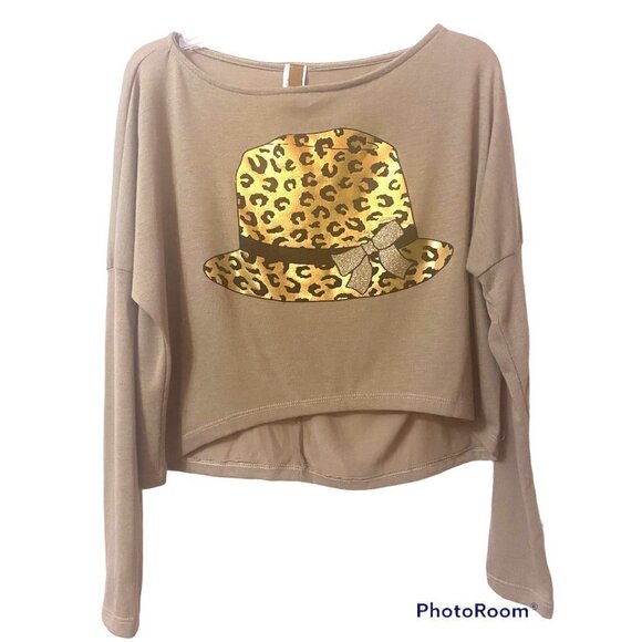 Animal Print Hat Crop Top Beige Sweater, Womens Medium - Picture 2 of 6